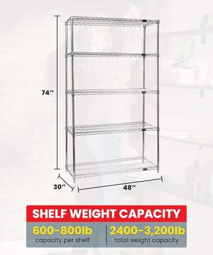 Quantum Storage Systems WR74-3048C Starter Kit for 74' High 4-Tier Wire Shelving Unit, Chrome Finish, 30' Width x 48' Length x 74' Height - size: 74H x 48W x 30D