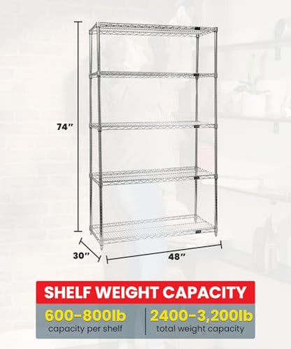 Quantum Storage Systems WR74-3048C Starter Kit for 74' High 4-Tier Wire Shelving Unit, Chrome Finish, 30' Width x 48' Length x 74' Height - size: 74H x 48W x 30D