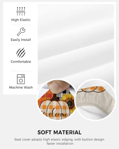 Savannan Office Chair Cover, Thanksgiving White Yellow Plaid Pumpkin Protective Stretch Elastic Universal Cover for Desk Task Chair,Computer Rotating Chair 1 Pcs Plant on Linen