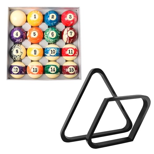 GSE Games & Sports Expert 8-Ball Triangle & 9-Ball Diamond Pool Ball Racks with 2-1/4" Standard Pool Balls, Billiard Balls and Racks Set, Pool Table Accessories (Several Colors Available) - color: Marble Style Balls, style: Black Racks