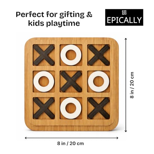 Wooden Tic Tac Toe Game for Kids (8"X8") | Wood XOXO Table Games -Birthday Return Gift, Xo X o Puzzle Board Game for Adults- Useful, Small Mini, Office| X and O Indoor Café Game Zone