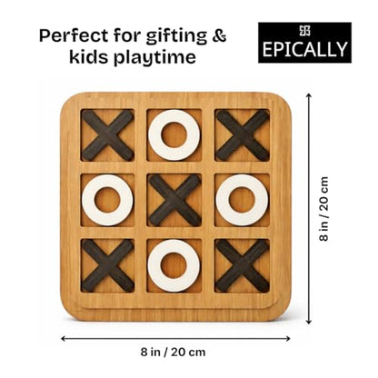 Wooden Tic Tac Toe Game for Kids (8"X8") | Wood XOXO Table Games -Birthday Return Gift, Xo X o Puzzle Board Game for Adults- Useful, Small Mini, Office| X and O Indoor Café Game Zone