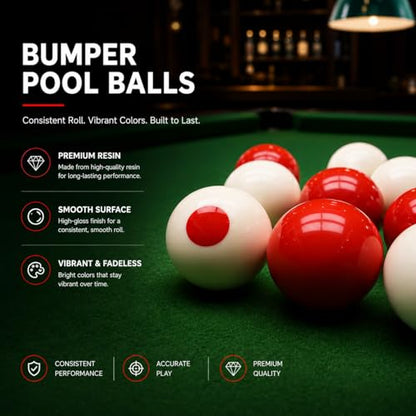 HMQQ 2-1/8" Regulation Bumper Pool Balls Set, Durable Polyester Resin Billiard Ball Set of 10 for Bumper Pool Table – Red/White Balls with Spotted Markers, Precision Balanced Replacement Ball
