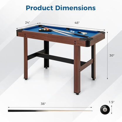 GYMAX Pool Table, 48 Inch Wooden Billiard Tables with 16 Balls, 2 Cue Sticks, 2 Chalks and Brush, Snooker Table Mini Pool Table for Kids, Family, Party - color: Blue