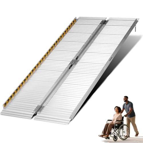 6 Feet Aluminum Folding Wheelchair Ramp | Non-Skid Handicap Threshold Wheel Chair Ramp for Home Steps, Stairs, Entry, Threshold, Doorways, 600LBS Capacity,28in Wide - size: 6FT-bi-fold-silvery