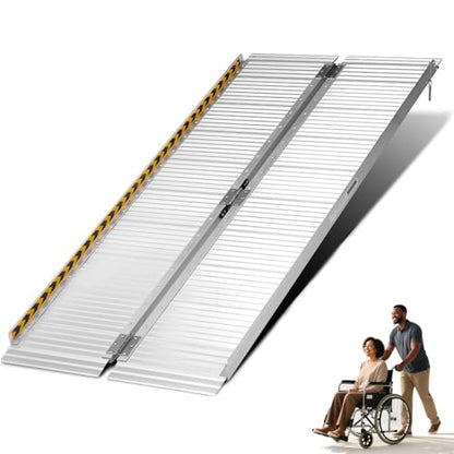 6 Feet Aluminum Folding Wheelchair Ramp | Non-Skid Handicap Threshold Wheel Chair Ramp for Home Steps, Stairs, Entry, Threshold, Doorways, 600LBS Capacity,28in Wide - size: 6FT-bi-fold-silvery