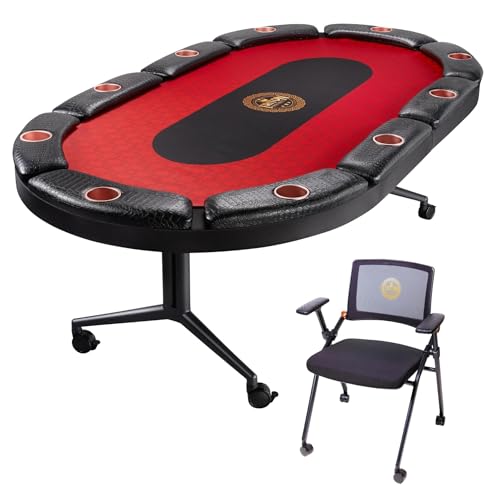 Triton Premium Foldable Poker Table with 10 Chairs - Soft-Padded Armrest, Individual Cup Holders, Portable Mat- Crafted with Durable Materials, Long-Lasting Poker Table for 10 Players - size: 10 Player with 10 Chairs