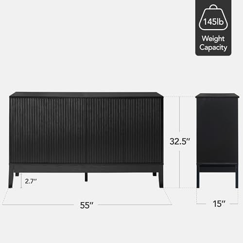 Best Choice Products 55" Modern 4-Door Sideboard Storage Cabinet, Buffet, Media Cabinet, Cupboard, Entryway Accent Table, Bookcase w/Reed Panels and Adjustable Shelves - Black - color: Black