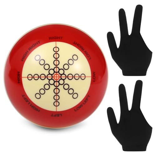 Billiards Cue Ball Practice Training Kits, Training Cue Ball with 2 Billiard Gloves for American Billiards and Eight Ball Play, Billiard Training for Beginners
