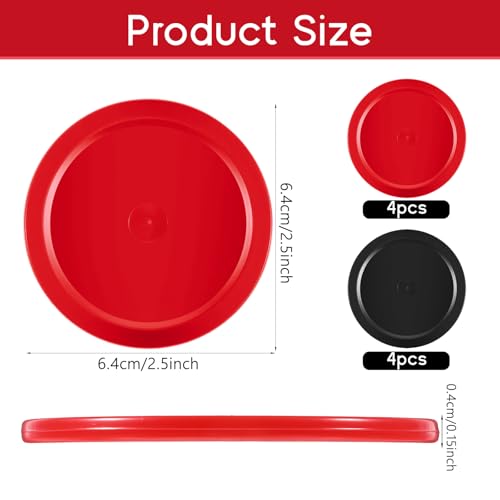 8 PCS 2.5 in Air Hockey Pucks, 4mm Red and Black Durable Plastic Hockey Pucks for Game Tables Accessories, Compatible with Standard Pushers and Goals