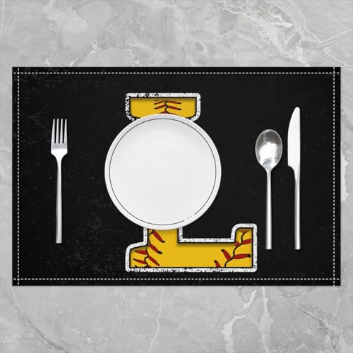 Erosebridal Initial Placemats 12x18 inch Set of 4 Boys Monogrammed Place Mats for Kitchen Table | Yellow Letter L Table Place Mats Softball Accessories Heat Resisting Placemats - color: Yellow L
