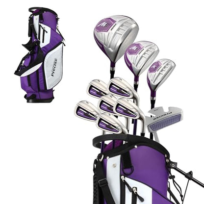 Precise M5 Women’s Golf Clubs Set – Complete Right-Handed Set with Titanium Driver, S.S. Fairway & Hybrid, 5-PW Irons, Putter, Stand Bag & Headcovers – Graphite Shafts – Purple – Petite/Standard/Tall - size: Right Hand Tall Size