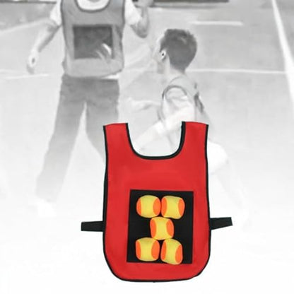 harayaa Sticky Ball Vest Dodgeball Game Set Kids Target Ball Vest Throwing Game Props Oxford Cloth Soft Balls Suitable for Indoor Activities, red and Kids