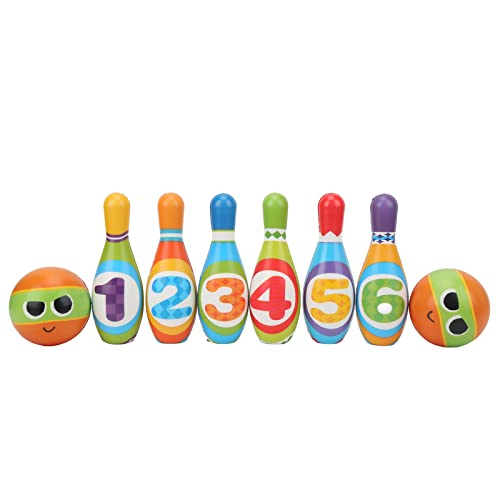 Kids Bowling Set, Polyurethane Bowling Pins and Balls for Toddlers, Soft Round Edge Indoor Bowling Play Set with 6 Pins 2 Balls, Parent Child Interaction Toy for Boys