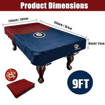9FT (113"L x 63"W x 8"H) Heavy Duty Leatherette Pool Table Cover – Waterproof, Scratch-Resistant, All-Season Protection for Indoor/Outdoor Use – Red/Dark Blue