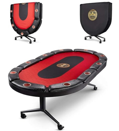 Triton Premium Foldable Poker Table - Poker Table for 10 Players Long-Lasting, Luxurious Vegas Style Casino Experience at Home, Padded Armrests and Cup Holders, Perfect for Texas Holdem Games - size: 10 Player with Table Only