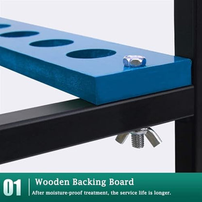 18-Cue Pool Rack Floor Stand – Wood & Iron Billiard Stick Holder, Freestanding Pool Cue & Ball Storage for Game Rooms