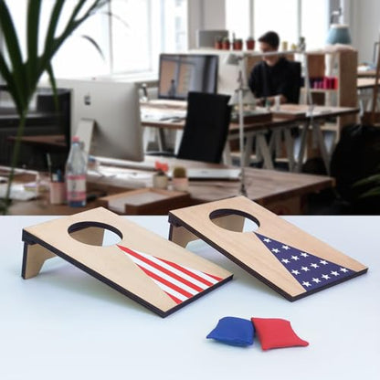 2PCS Mini Tabletop Cornhole Boards Toy, 4.7" W x 7.7" L Wooden Desktop Toss Game with 8 Bean Bags, Portable Game Set for Travel Home Office