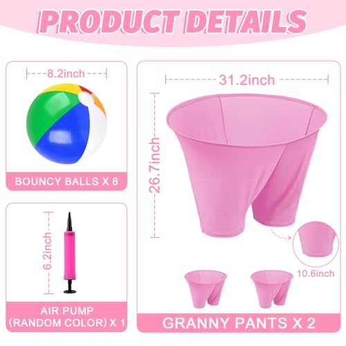 Granny Pants Game with Bouncy Balls and 1 Air Pump (Random Colors), Granny Pants Outdoor Game Baby Shower Funny Party Game for Adults & Families, Big Pants Ball Game Granny Pants Yard Game - color: Pink