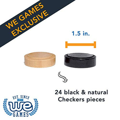 WE Games Wooden Checkers Pieces Only (1.5 inch), Checker Board Game & Backgammon Pieces, 24 Natural and Black Stained Stackable Ridges with a Drawstring Storage Bag, Replacement Game Piece - size: 1.5 inch diameter
