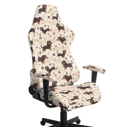 Suobstales Dachshund Paw Music Note Pattern Gaming Chair Covers Slipcovers, Office Chair Covers with Armrest Covers, 4Pc/Set Durable Stretchable Elastic Computer Chair Cover for Anti Cat Scratch - color: Dachshund Paw Music Note