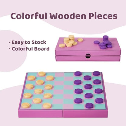 YOBRO Colorful Checkers Board Game, Portable Travel Checkers Set with Folding Board, Classic 2-Player Strategy Game for Family Fun, Family Game Night