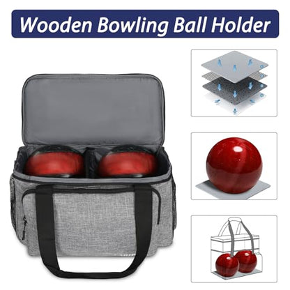 LARIPOP 2 Ball Bowling Bag Double Bowling Ball Carrier with Padded Holder, Shoe Compartment for Men Women Bowling League & Tournament - color: Grey