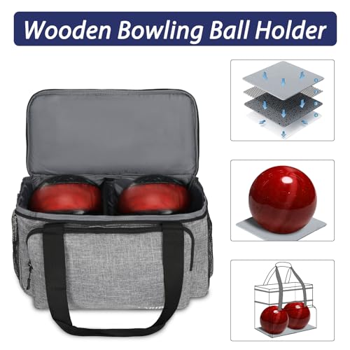 LARIPOP 2 Ball Bowling Bag Double Bowling Ball Carrier with Padded Holder, Shoe Compartment for Men Women Bowling League & Tournament - color: Grey