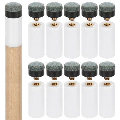 10PCS Pool Cue Tips Replacement Kit, Screw On Pool Stick Tips, Pool-Cue Tip with White Ferrules for Snooker and Pool-Cues, No Need Glue or Clamp (12mm/13mm, 5pcs of Each Size)