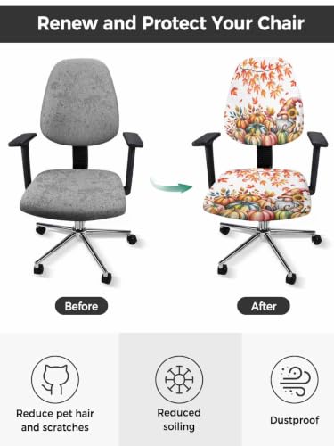 Savannan Office Chair Cover, Thanksgiving Pumpkin Gnome Protective Stretch Elastic Universal Cover for Desk Task Chair,Computer Rotating Chair 1 Pcs Fall Orange Maple Leaf Watercolor