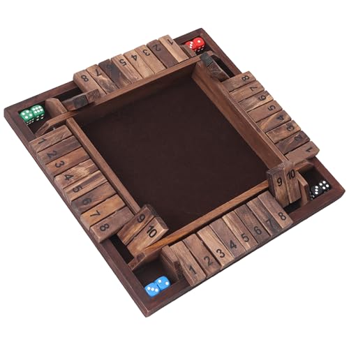 GSE Games & Sports Expert 1-4 Player Wooden Shut The Box Dice Board Game with 8 Dice. 4-Way 10 Numbered Shut The Box Set of Popular English Pub Board Game - Walnut - color: Walnut Stained Wood