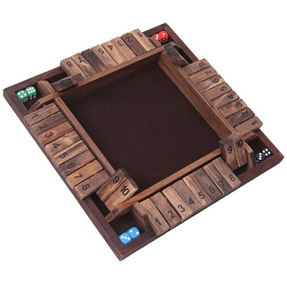 GSE Games & Sports Expert 1-4 Player Wooden Shut The Box Dice Board Game with 8 Dice. 4-Way 10 Numbered Shut The Box Set of Popular English Pub Board Game - Walnut - color: Walnut Stained Wood