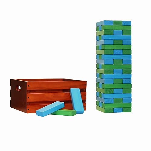 Tailgating Pros Premium Giant Toppling Timbers with Stained Crate – Choose Your Team Colors! Jumbo Outdoor Yard Game, Tower Grows to Over 5 Feet! –Optional Tipsy Stickers Available! - color: Kelly / Turquoise, size: With Tipsy Stickers