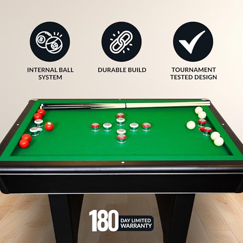 Hathaway Renegade 54-in Bumper Pool Table for Game Room – Genuine Slate Play Bed & Carpeted Ball Return System – Includes Cues, Balls, Brush & Chalk – Green Felt with Black Finish
