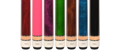 ASKA Set of Wrapless 2-Piece Billiard Pool Cue Sticks L3, 58" Hard Rock Canadian Maple, 13mm Hard Leather Tip, Mixed Weights and Colors - style: Set of 7 Sticks