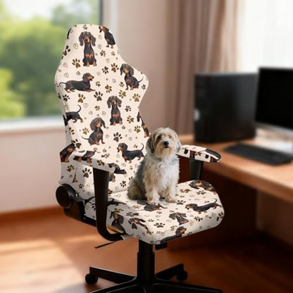 Suobstales Dachshund Paw Heart Pattern Gaming Chair Covers Slipcovers with Armrest Covers, Stretch Game Computer Office Desk Chair Cover Protector, Soft Fabric Rotating Armchair Covers, Without Chair - color: Dachshund Paw Heart
