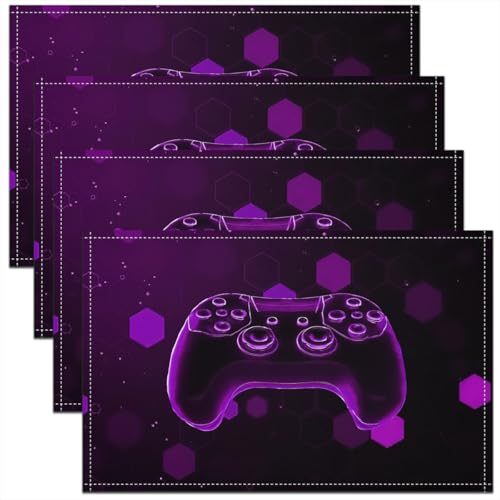 Erosebridal Gamepad 4 PCS of Placemats 12x18 Game Controller Place Mat for Dining Table Boys Modern Spots Honeycomb Non Slip Table Mats Purple Hexagon - color: Purple