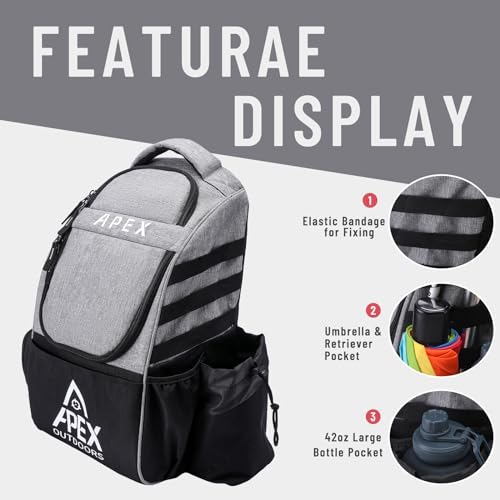 Disc Golf Bag, Large Disc Golf Backpack Holds Over 21 Discs, Durable & Lightweight with Multiple Storage Pockets - color: Grey