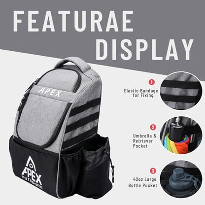 Disc Golf Bag, Large Disc Golf Backpack Holds Over 21 Discs, Durable & Lightweight with Multiple Storage Pockets - color: Grey