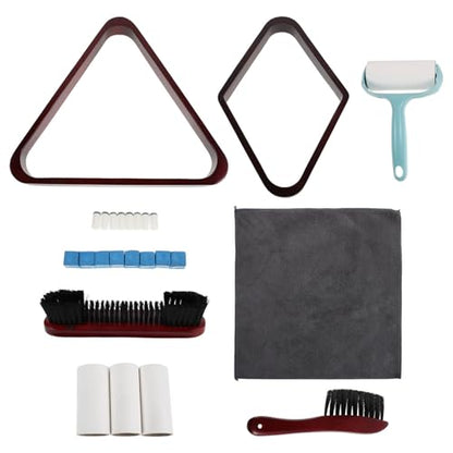 25pcs Pool Table Accessory Kit - Brush Set Wooden Rack Cue Chalk Lint Roller Polish Cloth for Billiards Table Felt Rail Cleaning Ball Positioning Tool Set