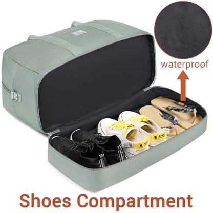 Weekender Bag for Women, Large Overnight Bag Canvas Travel Duffel Bag Carry On Tote with Shoe Compartment 21" 3Pcs Set - color: D04-green