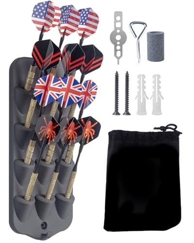 Extguds Dart Display & Stand - 12 Tip Dart Holder, Storage Bag, Mounting Accessories & Sharpening Tool