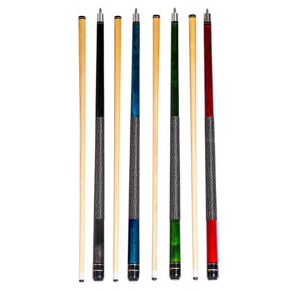 Ash Wood Pool Sticks Set of 4-57 inch 20oz Wooden Pool Cue Stick - House Bar Billiard Cue Sticks - 13 MM Genuine Leather Tips Pool Cues with Beautiful Colors- Black, Blue, Green & Red