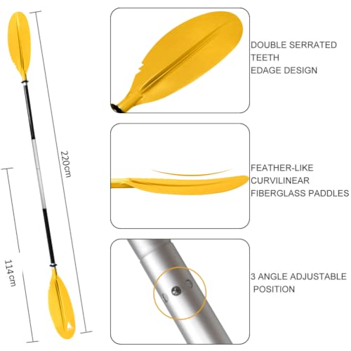 Karltion Kayak Paddle - Adjustable 2 Pieces Aluminum Alloy Shaft with Glass Fiber Blade for Surfing,Oar Fishing Easy Packable Travel - color: Yellow, size: 86"-1 paddle