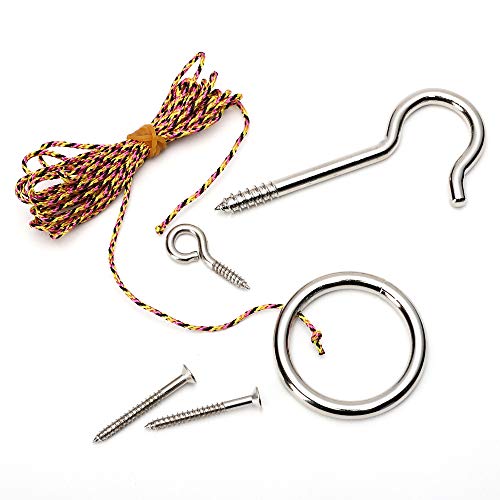 Hook and Ring Swing DIY Kit Heavy-Duty Hardware and String Ring Toss Game Indoor – Outdoor（Set-up Instruction Included）