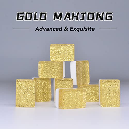 drizzle Gold Travel Mini Mahjong Set 20mm with Instructions - Portable 146 Tiles - for Beginners with 4PCS Racks 2 Pounds - Chinese Mah-Jong Game 麻将 - size: Gold