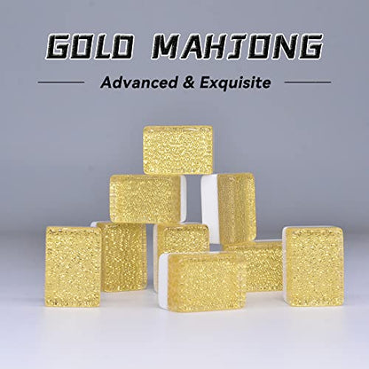 drizzle Gold Travel Mini Mahjong Set 20mm with Instructions - Portable 146 Tiles - for Beginners with 4PCS Racks 2 Pounds - Chinese Mah-Jong Game 麻将 - size: Gold