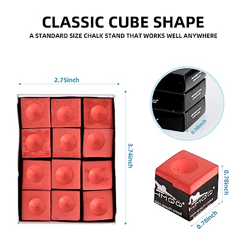 HMQQ Pool Cue Chalk – 12 Pack Billiard Chalk, Low Dust & Anti-Slip Cue Chalk for Smooth, Accurate Shots – 6 Colors Available for Pool Lovers, Home Tables & Clubs - color: Dark Red