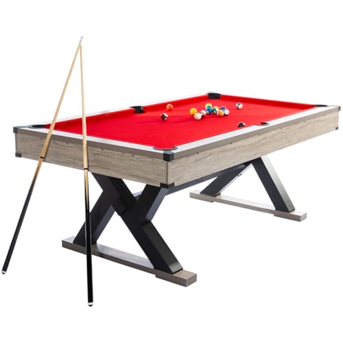 7 FT Billiard Table, 84 x 46 x 32 Inch, Rustic Grey Finish Pool Table with Metal K-Leg, Professional Playing Cloth, Complete Set of 2 Cues, 16 Balls, Chalk, Triangle & Brush, for Home Game Room - color: Red Cloth