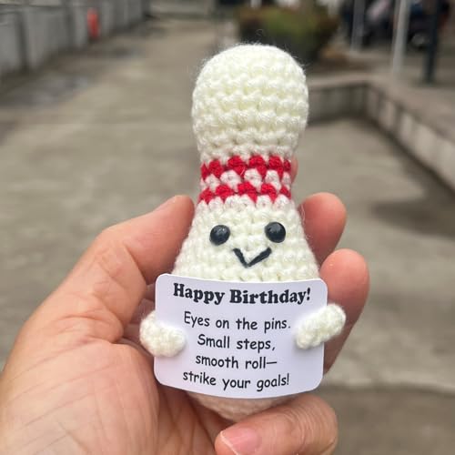 Bowling Accessories Crochet Gifts, Emotional Support Bowling Pin Office Desk Decor Decorations for Women Men (Happy Birthday) - style: Happy Birthday